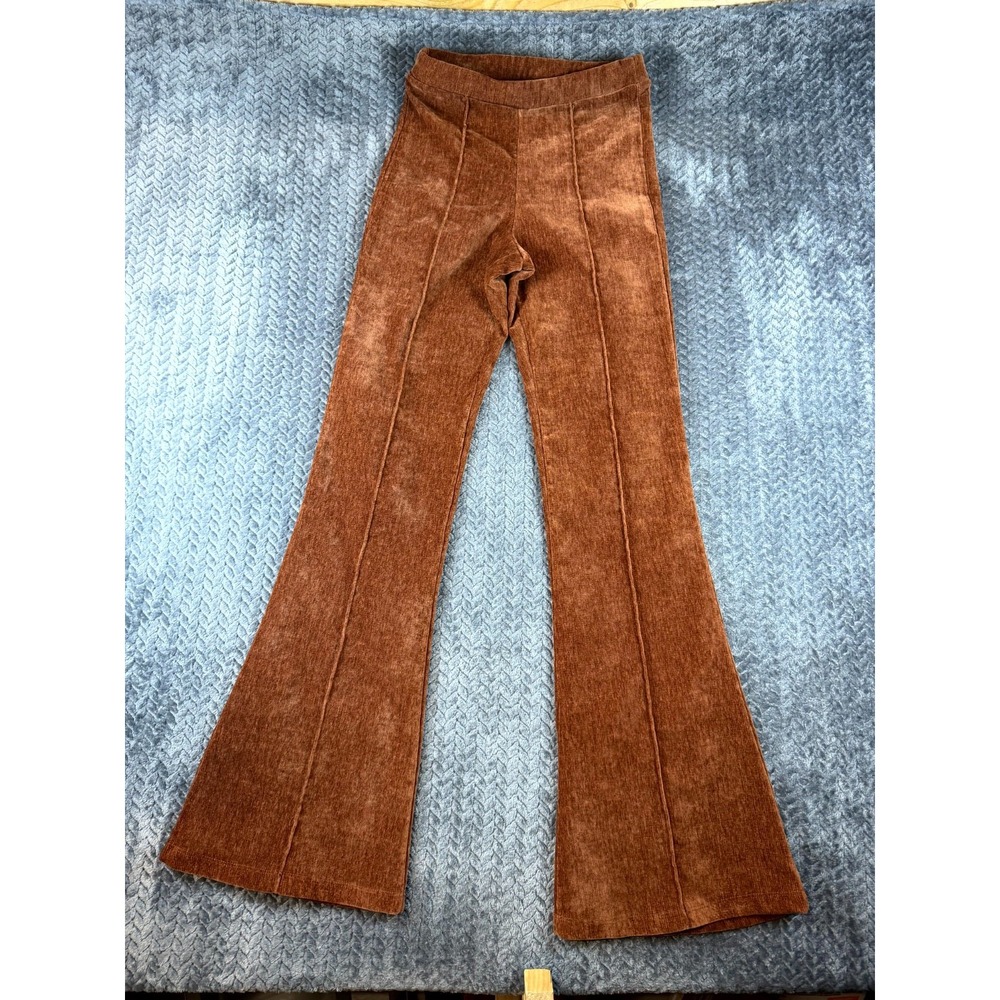 Love On A Hanger Bell Bottom Pants Women Medium Brown Velvet High Rise Flare Leg